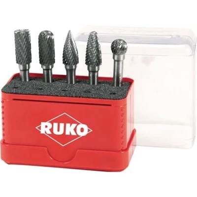 Image of RUKO Tungsten Carbide Totary Burr Set in Mini Box, Bright Finish, 5 Pieces, R116004