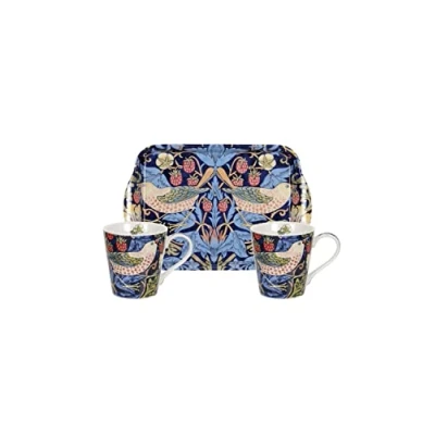 Image of Morris &amp; Co Strawberry Thief Blue Mug Tray Set
