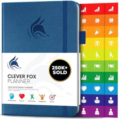 Image of Clever Fox Planner Undated Weekly &amp; Monthly for Productivity, Time Management Goals Organizer Journal A5 (Mystic Blue)
