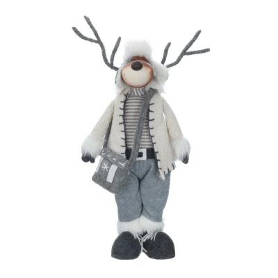 Image of Mr Crimbo Novelty Standing Reindeer Christmas Xmas Home Festive Decoration Figure Grey 49cm With Bag