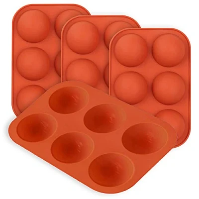 Image of FANFX Semi Sphere Chocolate Moulds 6 Cavity Silicone Molds for Making Bomb Baking Dome Cake Jelly Mousse Desserts (4 Packs Brick Red)