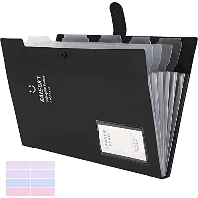 Image of Expanding File Folders,HAISSKY Expandable Folder with 6 Pockets Letter A4 Paper Accordion Document Organizer Business Card Holder Folders for School Office Home Trip