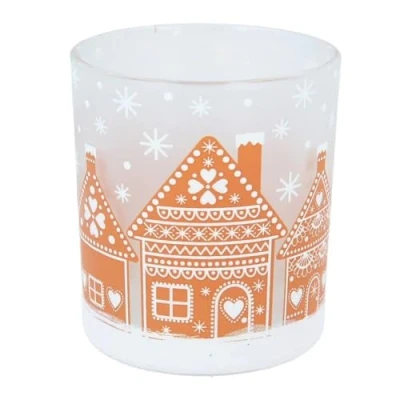 Image of Gisela Graham 7cm Frosted Glass Gingerbread House Tealight Holder