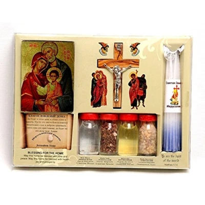 Image of Home Blessing Kit Bottles, Cross &amp; Candles From Holy Land Jerusalem