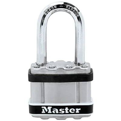 Image of MASTER LOCK Heavy Duty Padlock, Security level 9/10,Marine Environment, Laminated Steel, Stainless Steel Body Cover, Medium Shackle