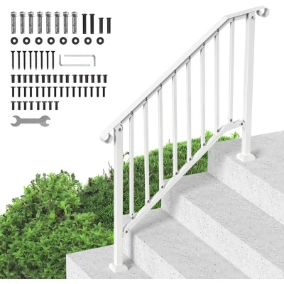Image of VEVOR BP 45 W Handrails for Outdoor, 3 4 Hand, Transitional Carbon Steel Installation Kit, Stair Rails Seniors, Concrete Steps &amp; Porch Deck, White Retro Arch