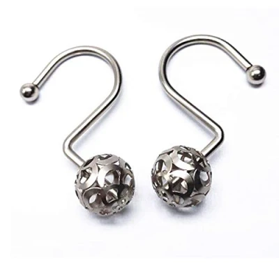 Image of Shower Curtain Rings Hooks,Silver Stainless Steel Decorative Rustproof Hollow Metal Hooks for Bathroom Dressing Room 12pcs Set