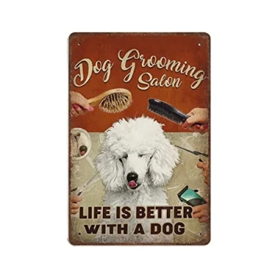 Image of Xiddxu Vintage Wall Metal Poster Dog Salon Tin Sign, Grooming Farmhouse Sign Country Farm Kitchen Home Garden Decor Art Signs Garage Decoration 8x12 Inch