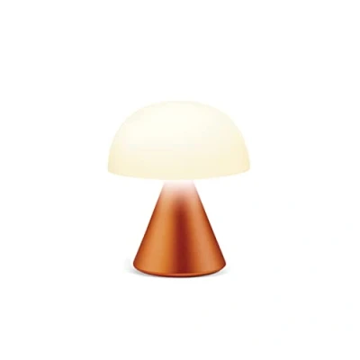Image of Lexon Mina Small Mushroom Lamp LED Portable Bedside Light for Bedrooms, Kids &amp; Nursery Rechargeable with 12h Autonomy Memory Dimmer, Aluminum Orange
