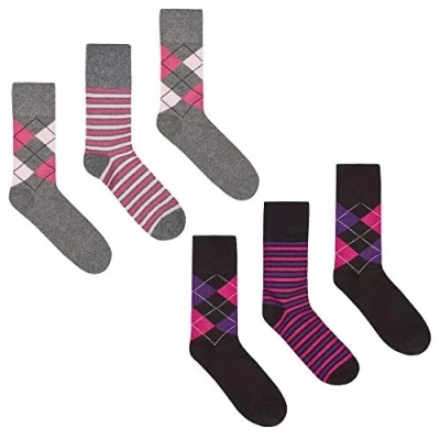Image of COTTONIQUE Ladies Cotton Rich Comfort Fit Non Elastic Top Socks 4 8 6 Pack Argyle