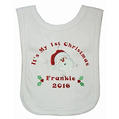 Image of Baby’s 1st Personalised Santa Applique Christmas Bib. (White)