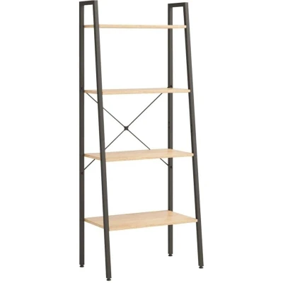 Image of vidaXL 4 Tier Standing Shelf Light Brown and Black 56x35x140 cm