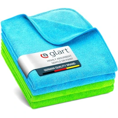 Image of Glart 4448 set of 4 super soft car microfibre cloths care household 2 pcs blue 40x40 cm, green 40 x cloth washing also for window cleaners