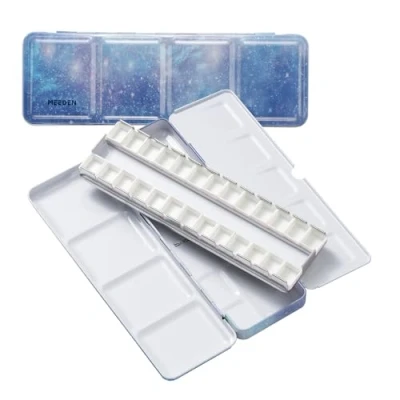 Image of MEEDEN Empty Watercolor Tins Box Palette Paint Case, Small Purple Galaxy Tin with 12 Pcs Half Pans