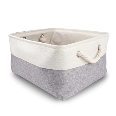 Image of Mangata Canvas Storage Box, Foldable Fabric Baskets with Handles for Cupboards, Wardrobe, Shelves, Clothes, Toys, Towel, Bathroom(38x28x24 cm, Grey White)
