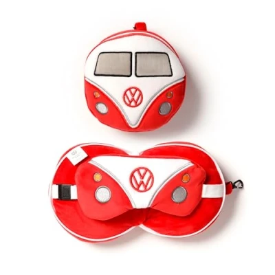 Image of Puckator Relaxeazzz Volkswagen VW T1 Camper Bus Red Round Travel Pillow &amp; Eye Mask Sleep Masks Kids Accessories For Sleeping Airplane Flight Plane Neck Pillows