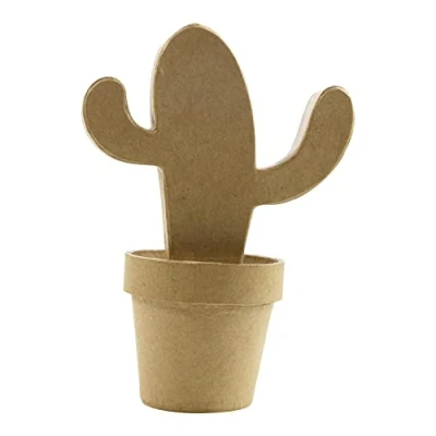 Image of Décopatch Ref HD040O Mexican Cactus Papier Maché Object to Decorate 8 x 13.5 19cm with Papers &amp; PaperPatch Glue, Glitter, Paints