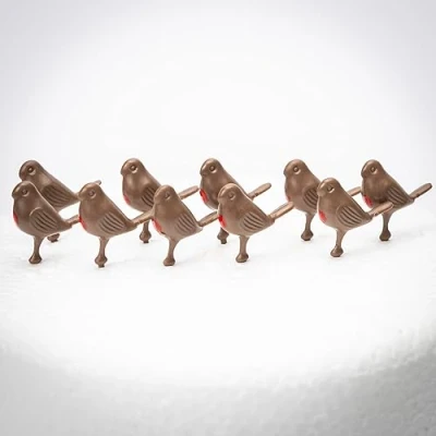 Image of Robbin Christmas Cake Toppers red Decorations Yule Log Cupcake Muffin (10 x Robins)