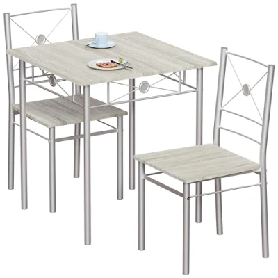Image of Vida Designs Roslyn Dining Table and Chair Set, Kitchen Breakfast Modern Contemporary Furniture Set (Oak, 2 Seater)