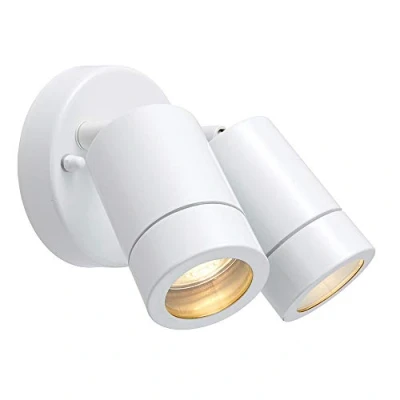 Image of Saxby 75444 Palin Outdoor Gloss White Steel Twin IP44 Adjustable Wall Spot Light