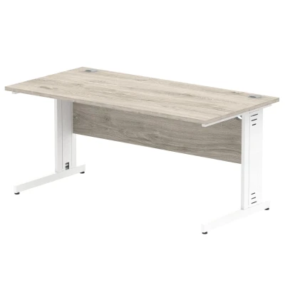 Image of Impulse 1600x800mm Straight Desk Grey Oak Top White Cable Managed Leg