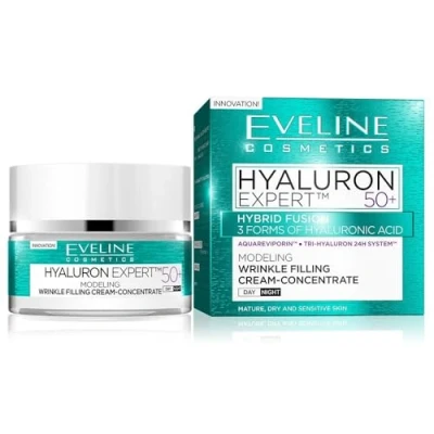 Image of Eveline Cosmetics HYALURON Expert Day/Night Cream 50+ EXPERT™ Anti Aging Moisturizer with TRI 24h SYSTEM™