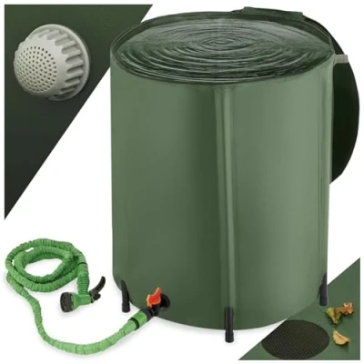 Image of tectake® Collapsible Water Container with Overflow Protection Weather Resistant &amp; Rust Free Butt Protective Grate, Tap Floor Safe Plastic Feet, Stable Structure Quick Setup 200L