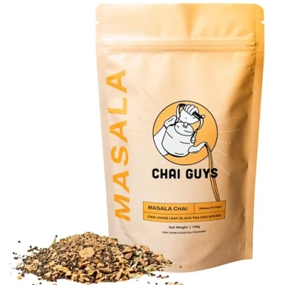 Image of Chai Guys Masala Tea CTC BOP Loose Leaf with Cinnamon, Cardamom, Ginger, Fennel, Black Pepper &amp; Cloves Aromatic Spiced Indian Blend 125g, Makes 16 Cups