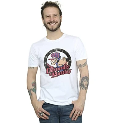 Image of Absolute Cult Wacky Races Men&#039;s Dastardly and Mutley Circle T Shirt White XXX Large