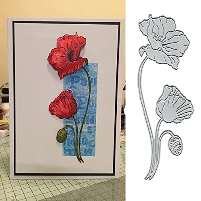 Image of Bloom Poppy Leaves Metal Die Cuts,Spring Flower Leaf Cutting Dies Cut Stencils for DIY Scrapbooking Album Decorative Embossing Paper Card Making