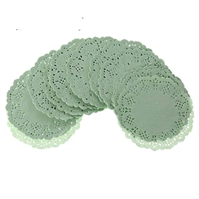 Image of SUCHUANGUANG Placemat, 100Pcs Paper Doily, Round, 8.9cm, Green (Pack 1)