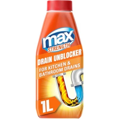 Image of Max Strength Drain Unblocker, 1L, Heavy Duty Toilet Sink Unblocker and Cleaner for Kitchen Bathroom Drains, Fast Acting Shower Easy to Use