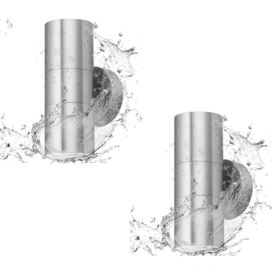 Image of Brightex, Pack of 2 Up and Down Garage Door Opener IP65 Wall Lights Stainless Steel Waterproof fire Rated spot use GU10 (not Included)
