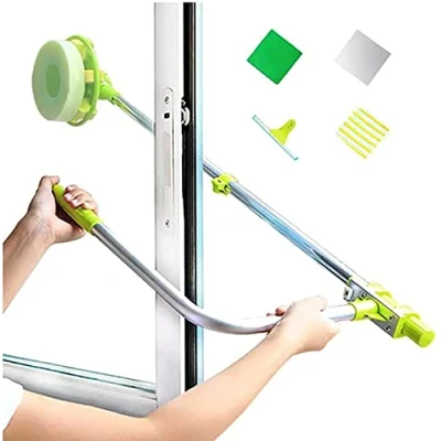 Image of SudaTeko Window Cleaning Tool U Shaped Cleaner for External Washer with Telescopic Pole, Angle Adjustable Sponge Head and Squeegees