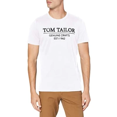 Image of TOM TAILOR Men&#039;s Organic Cotton Logo Print T Shirt 1021229, 20000 White, XL