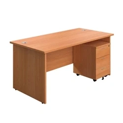 Image of 1600X800 Panel Rectangular Desk Beech + 3 Drawer Ped