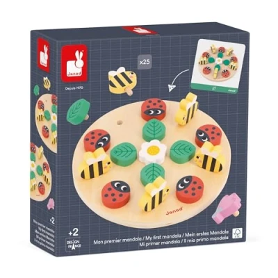 Image of Janod Pédagogie Range My First Garden Mandala Develops Concentration &amp; Creativity Children’s Educational Toy FSC Wood Game 24 Months +, J05084