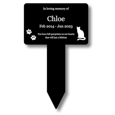 Image of Personalised Pet Cat Memorial Stake, Grave Marker or Outdoor Decoration/Ornament for the Garden Available in Silver/Gold/Copper/White (Various Designs) (Black)