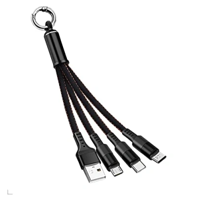 Image of Zigmoon hair AOYIY Multi USB Charger Cable 15CM, 3 in 1 Short Fast Charging Keychain with iP/Micro/USB Type C Connector for Cell Phones Tablets and More (Black)
