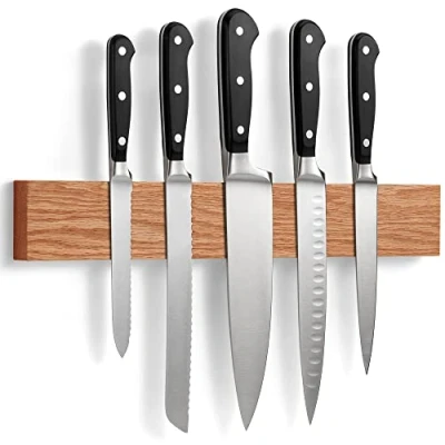Image of Magnetic Knife Rack in Oak with Extra Strong Magnet 40 cm Holder for Wall Knives, Utensils and Tools by LARHN