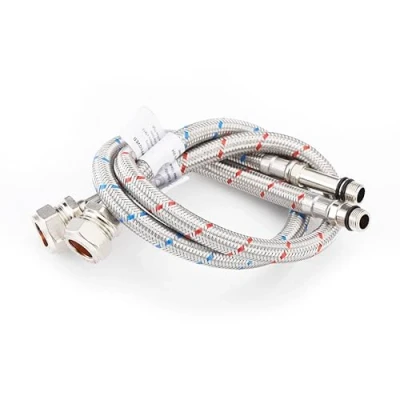 Image of Home Range 500mm WRAS Approved Pair of M12 x 15mm BSP Flexible Braided Hose Stainless Steel Bath Tap Flex Connectors, 10 Bar Pressure, Max 90C Durable Leakproof Plumbing Solution (500mm)