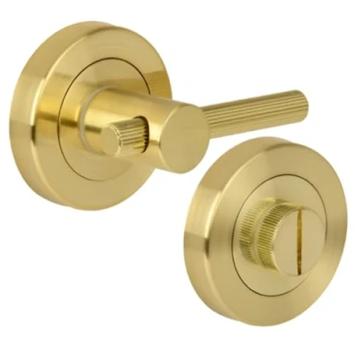 Image of HANDLEZONE® Linear Bar Designer Bathroom Toilet Door Thumb Turn and Release Set Satin Brass