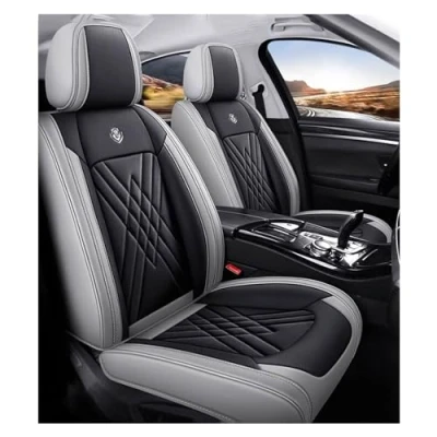 Image of ZARUXCHA Car Cover Seats Full Set for Dacia Duster (HS) 2011 2016, Waterproof Seat Covers, Leather Cushion Protectors, Airbag Compatible(A(Greyish Black))