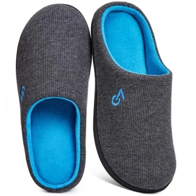 Image of VeraCosy Men&#039;s Two Tone Memory Foam Slippers, Dark Gray/Blue, 12/13 UK