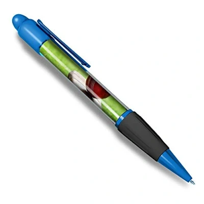 Image of 1 x Blue Ballpoint Pen (Black Ink) Cricket Bat Red Ball Sports Men Boys #8267