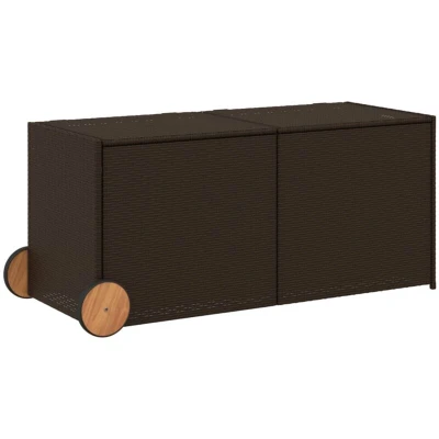 Image of vidaXL Garden Storage Box with Wheels Brown 283L Poly Rattan