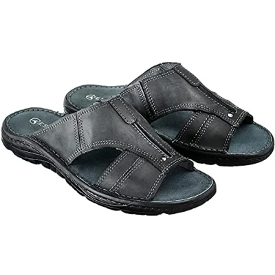 Image of ESTRO Sandals Men&#039;s Mules Genuine Leather Summer Shoes Slippers with Non Slip Rubber Sole s1, graphitegray, 9 UK
