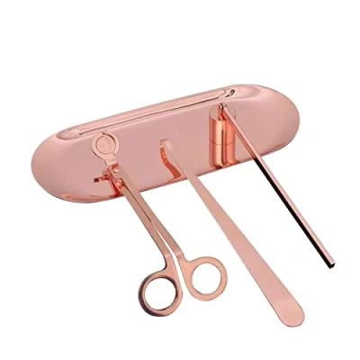 Image of MUXSAM 4pcs Candle Accessory Set Includes Snuffer,Candle Wick Trimmer,Candle Tray &amp; Core Hook Care kit Stainless Tools Pack Rose Gold