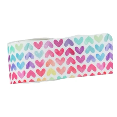 Image of Grosgrain Printed Ribbon 2 Metres Length x 38 Millimetres Width Rainbow Stripes Pastel Colourful Plain Hearts Birthday Cake Hair Bows Craft by Twinkle Star Baby (G)