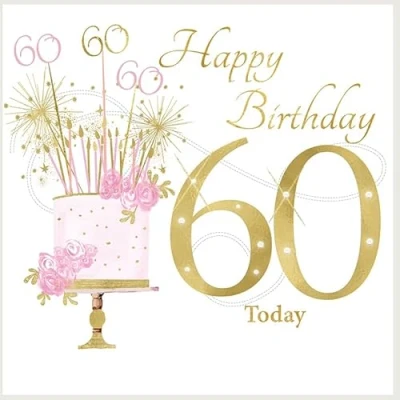 Image of Rush Design Female 60th Milestone Birthday Card Age 60 Pink Floral Celebration Cake with Foil and Embellishments Eco Friendly Recyclable